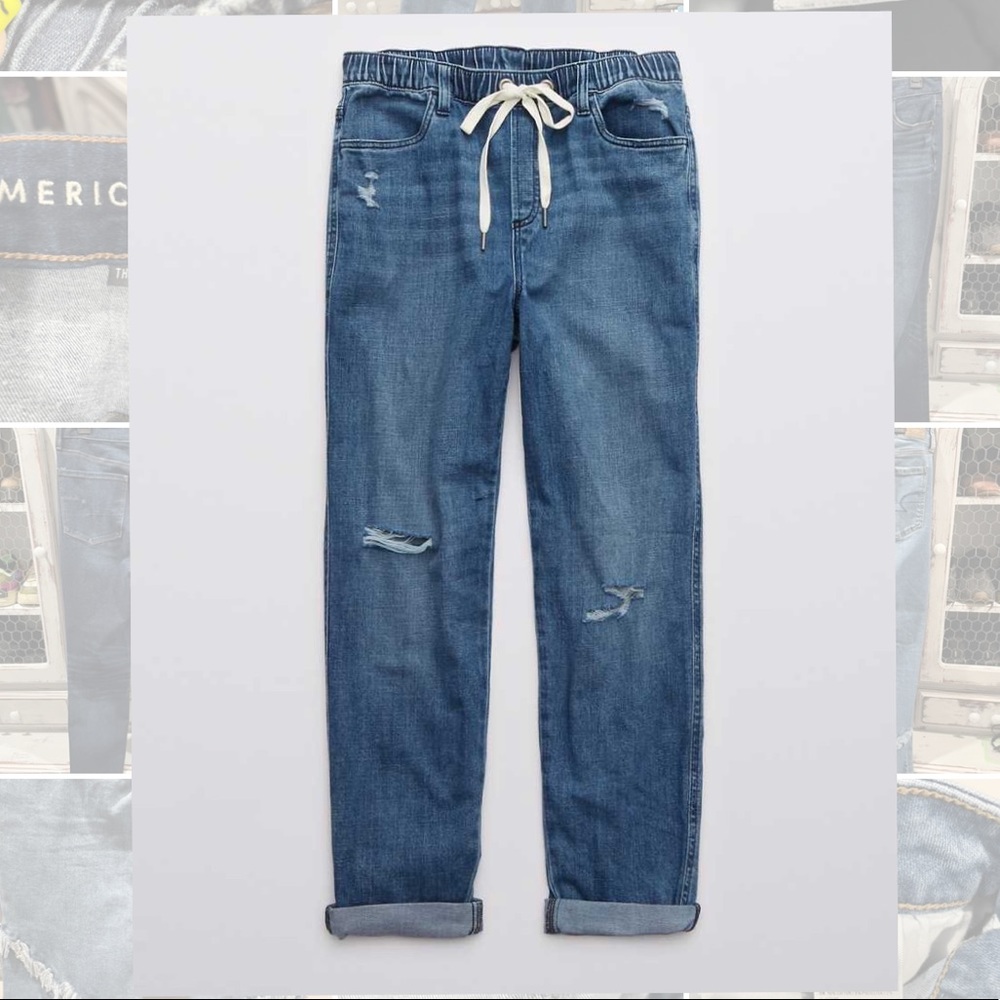 American Eagle Outfitters Blue Distressed Jogger Pants